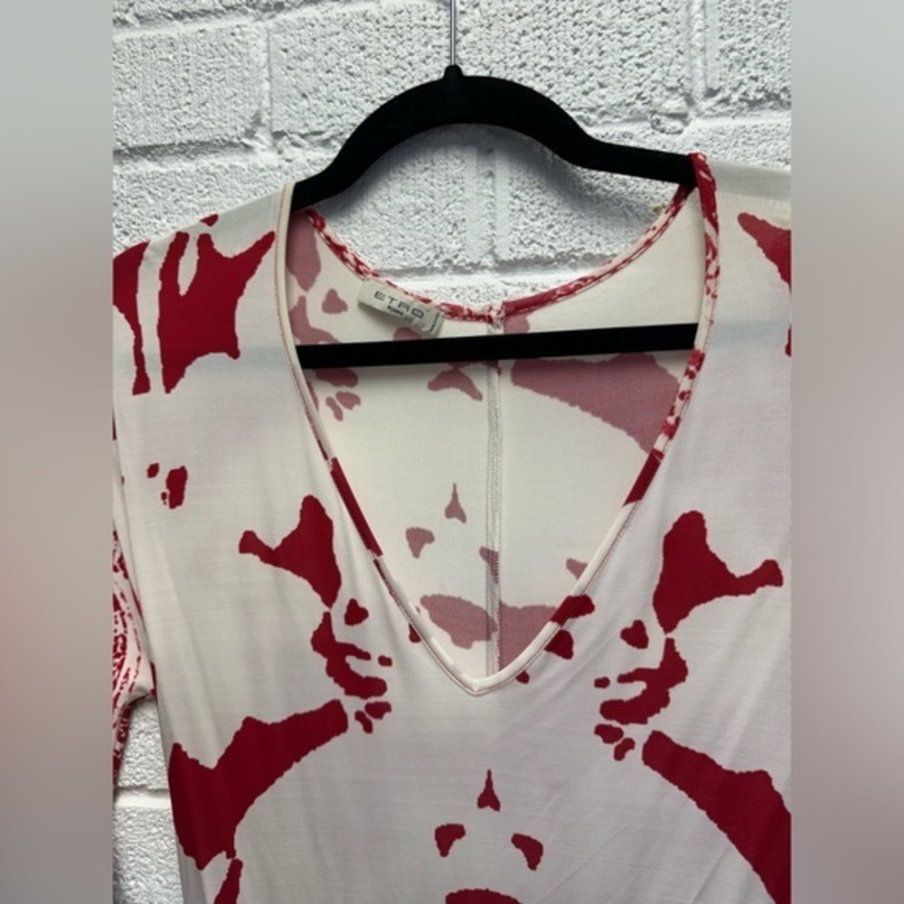 Etro Red White Print Jersey 3/4 Sleeve Dress Size 6
